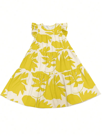 EMERY ROSE Vacation Casual Plant Floral Print Cap Sleeve Dress