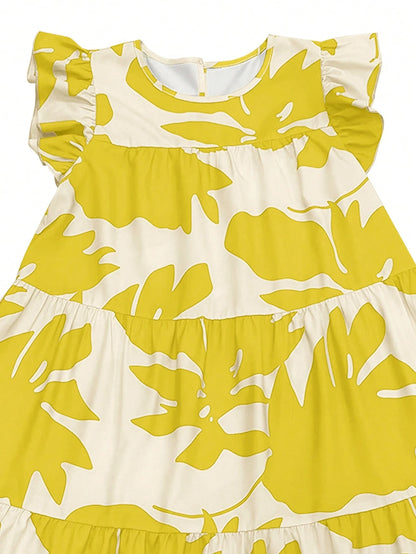 EMERY ROSE Vacation Casual Plant Floral Print Cap Sleeve Dress