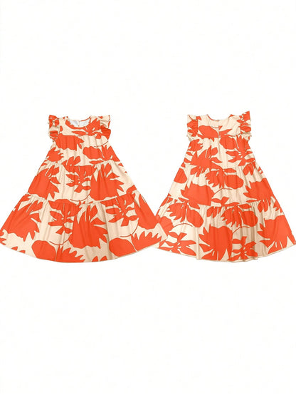 EMERY ROSE Vacation Casual Plant Floral Print Cap Sleeve Dress