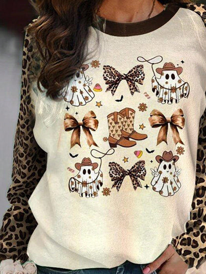 EMERY ROSE Women's Crew Neck Halloween Printing Vintage Spring/Fall Long Sleeve Sweatshirt