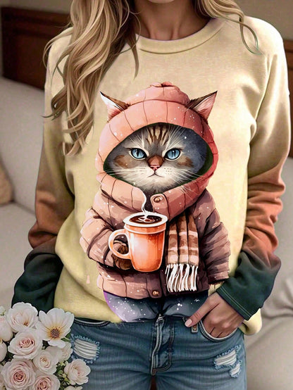 EMERY ROSE Women's Crew Neck Halloween Printing Vintage Spring/Fall Long Sleeve Sweatshirt