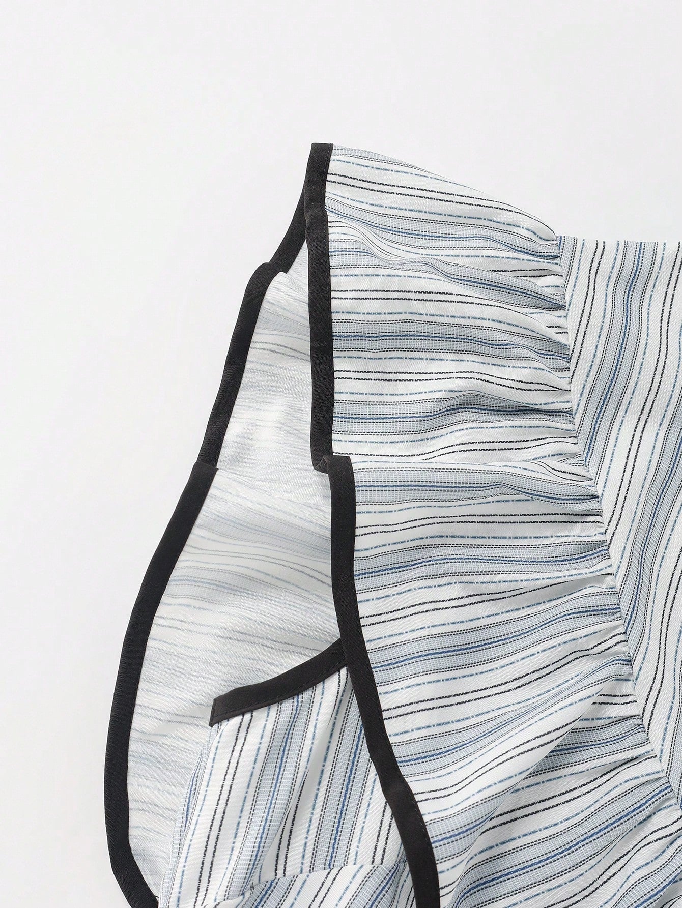 EMERY ROSE Women's Elegant Summer Round Neck Blue And White Stripe Shirt,Everyday Asymmetric Ruffle Hem Waist Cinching Short Sleeve Blouse For Outing And Date