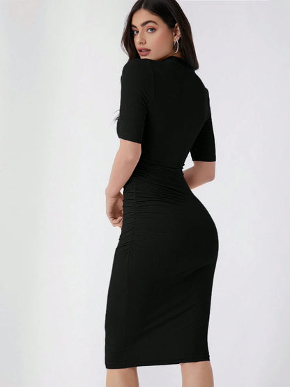 Essnce Mock Neck Solid Bodycon Dress,Summer Dresses For Women