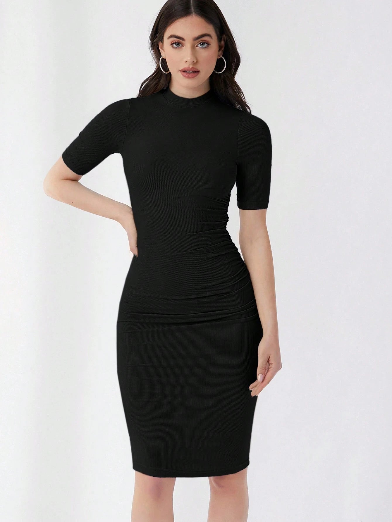 Essnce Mock Neck Solid Bodycon Dress,Summer Dresses For Women