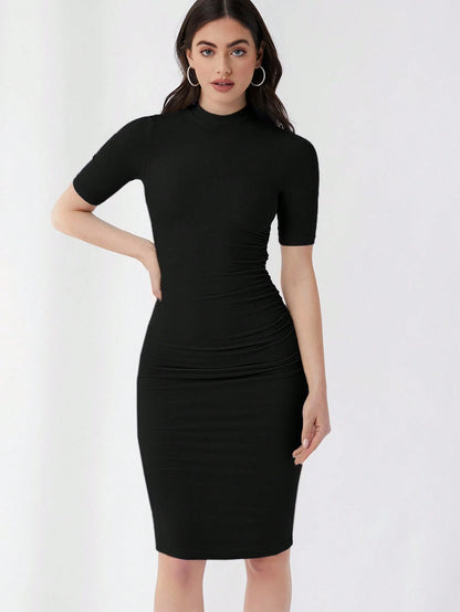 Essnce Mock Neck Solid Bodycon Dress,Summer Dresses For Women