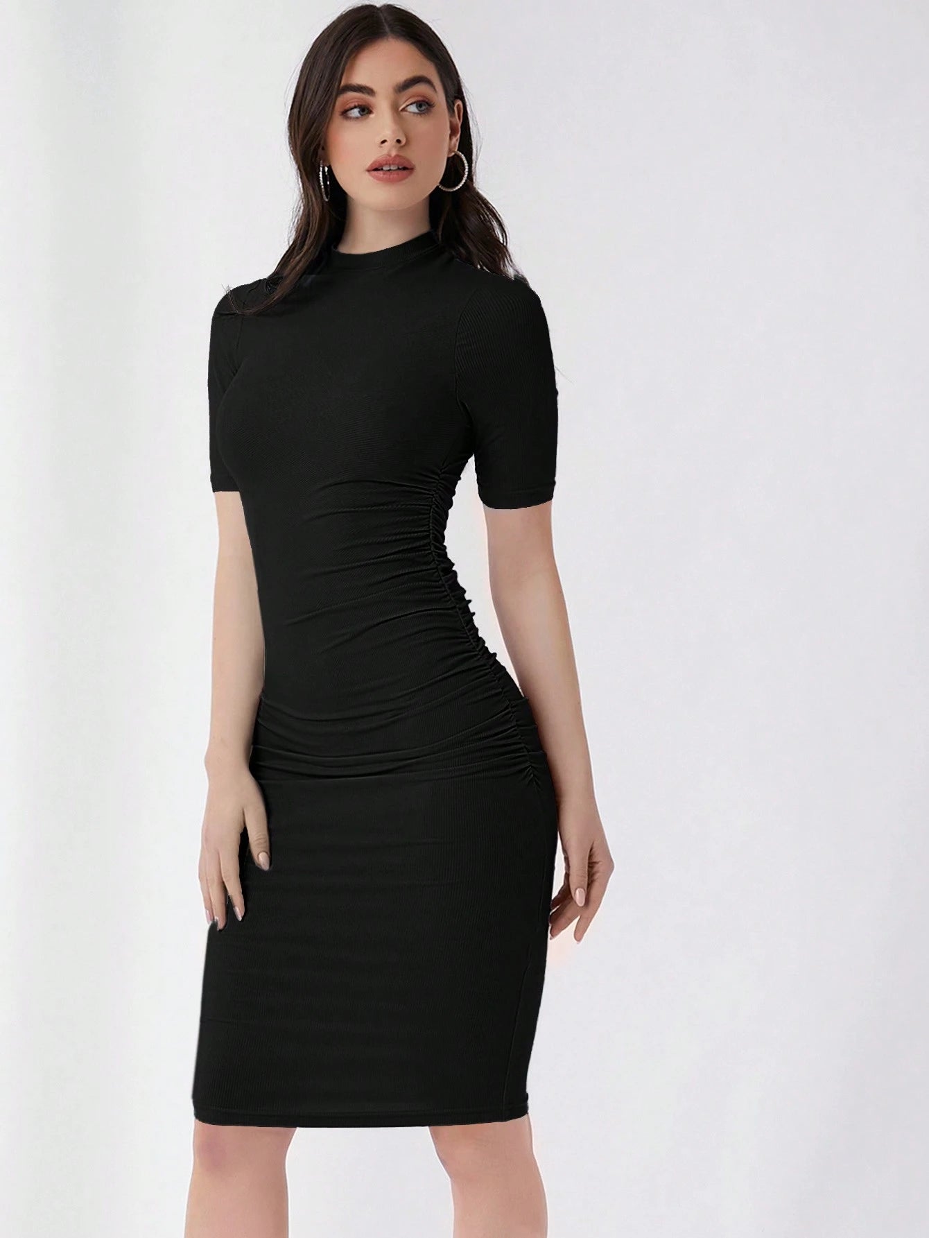 Essnce Mock Neck Solid Bodycon Dress,Summer Dresses For Women
