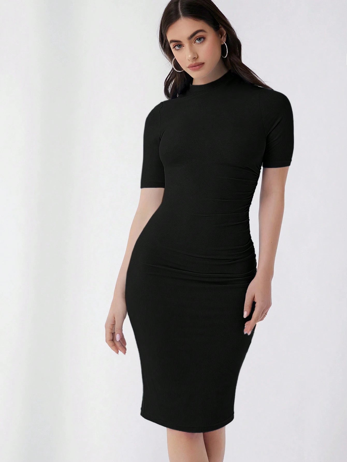 Essnce Mock Neck Solid Bodycon Dress,Summer Dresses For Women