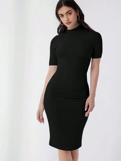 Essnce Mock Neck Solid Bodycon Dress,Summer Dresses For Women