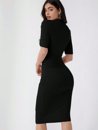Essnce Mock Neck Solid Bodycon Dress,Summer Dresses For Women