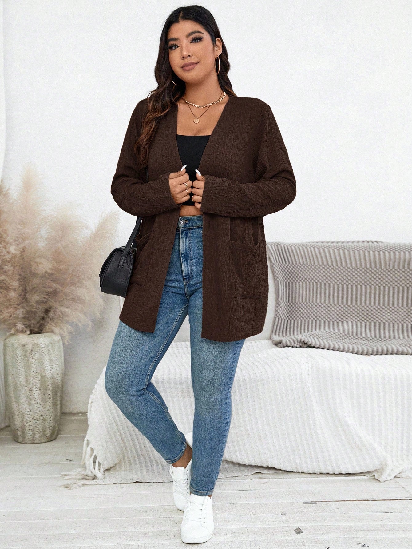 Essnce Plus Size Women's Autumn New Fashion Fall Long Sleeves Solid Color Pocket Coat/Winter