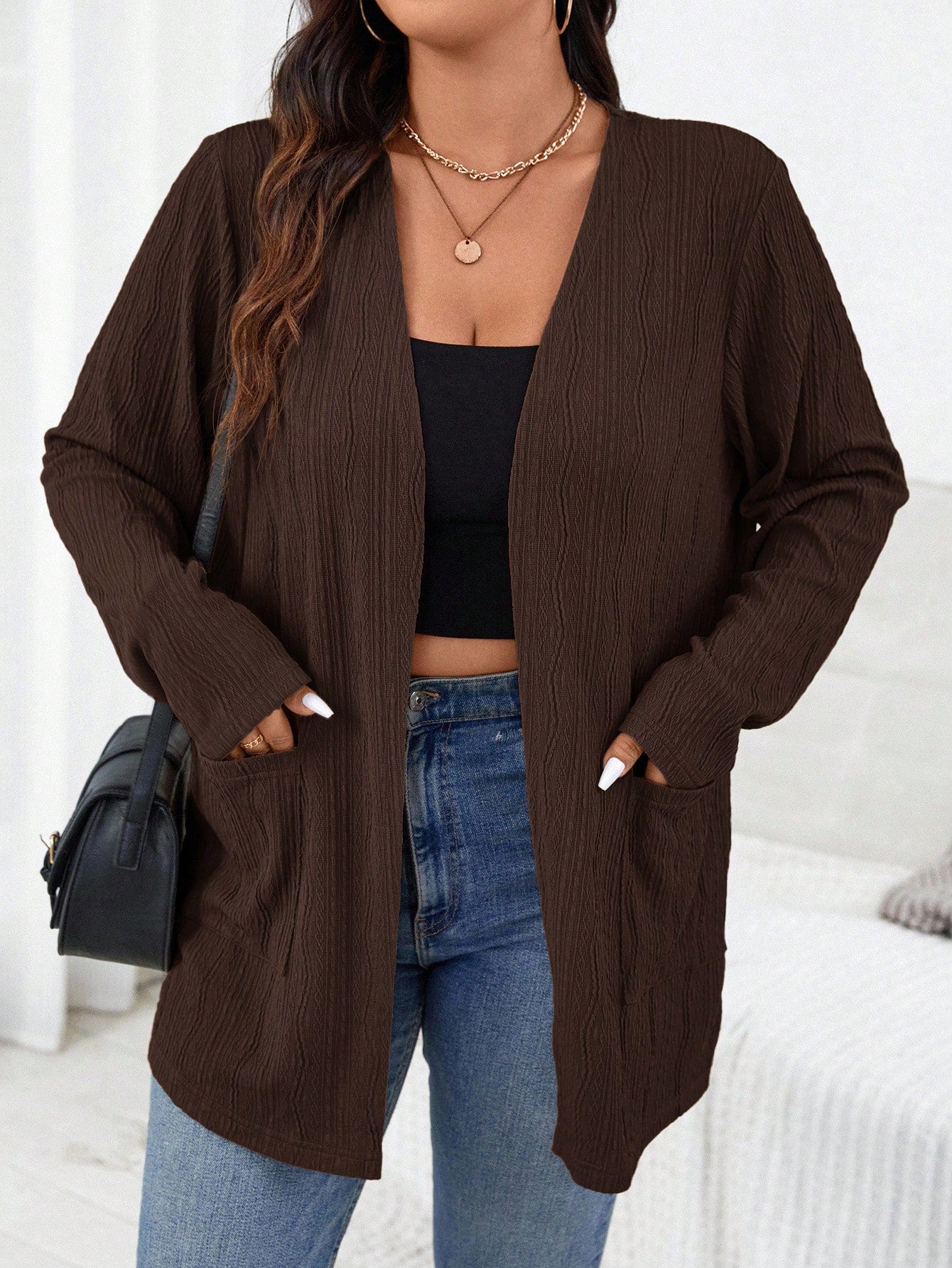 Essnce Plus Size Women's Autumn New Fashion Fall Long Sleeves Solid Color Pocket Coat/Winter