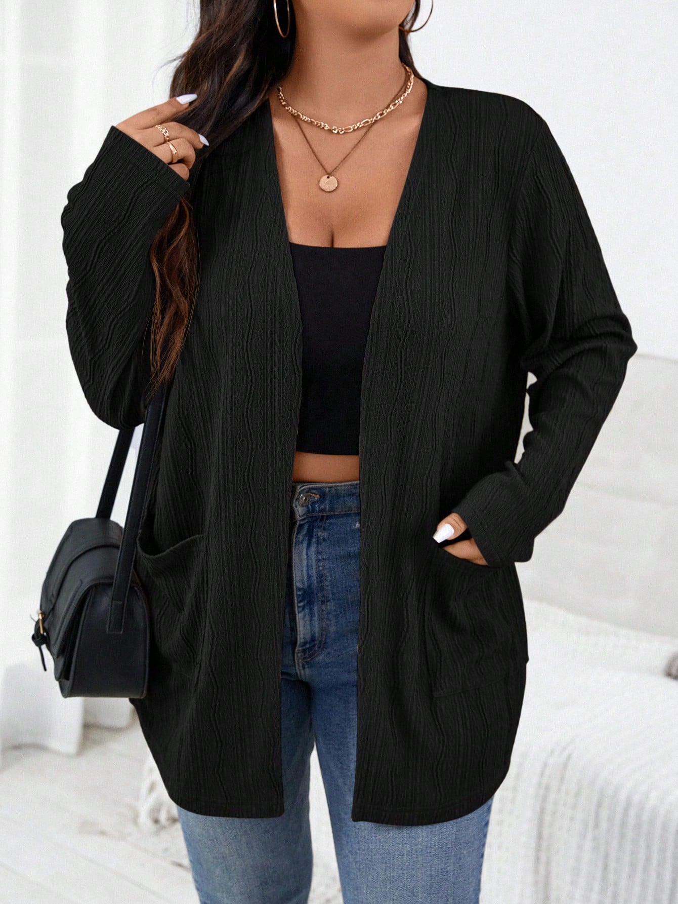 Essnce Plus Size Women's Autumn New Fashion Fall Long Sleeves Solid Color Pocket Coat/Winter