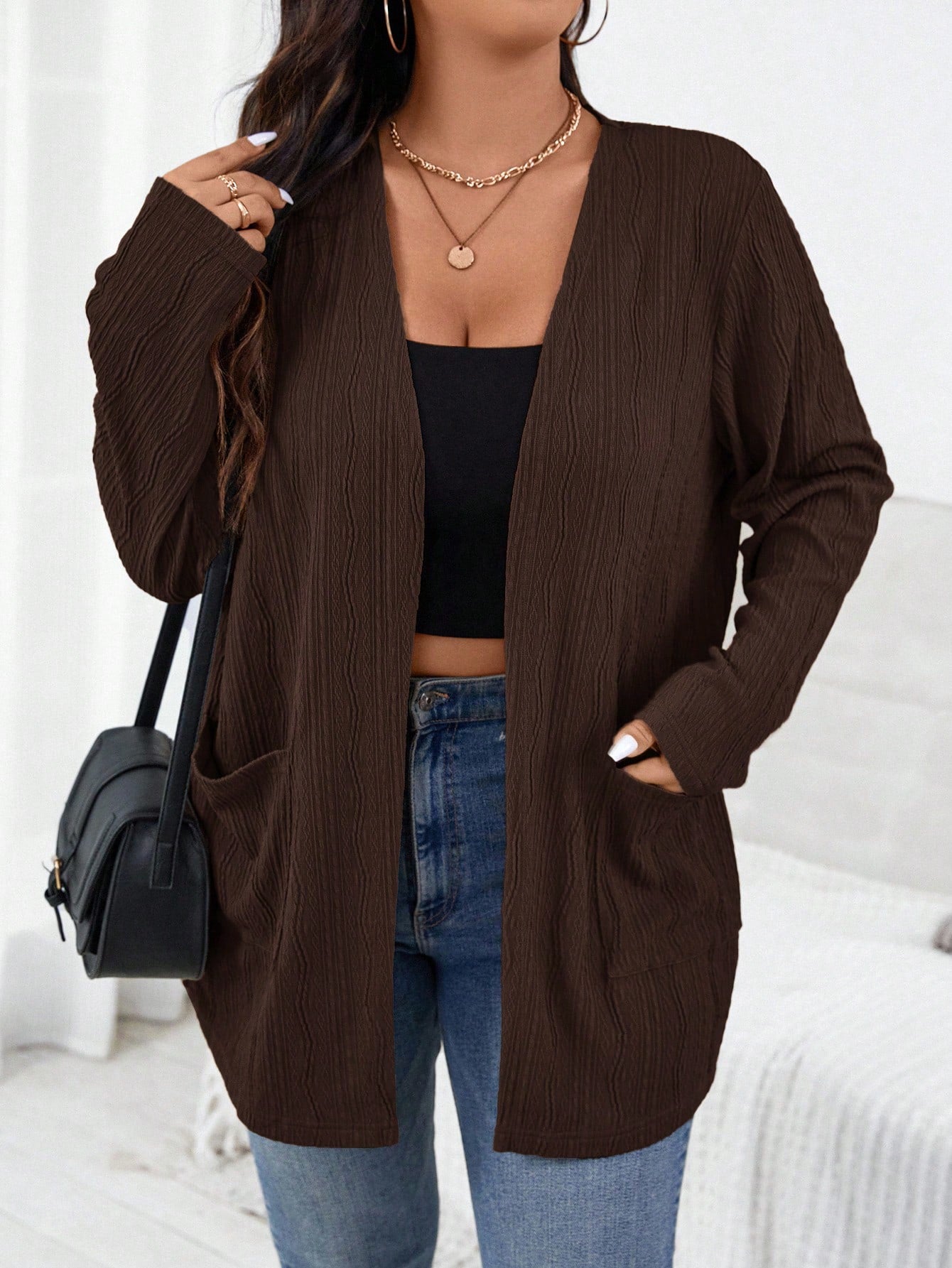 Essnce Plus Size Women's Autumn New Fashion Fall Long Sleeves Solid Color Pocket Coat/Winter
