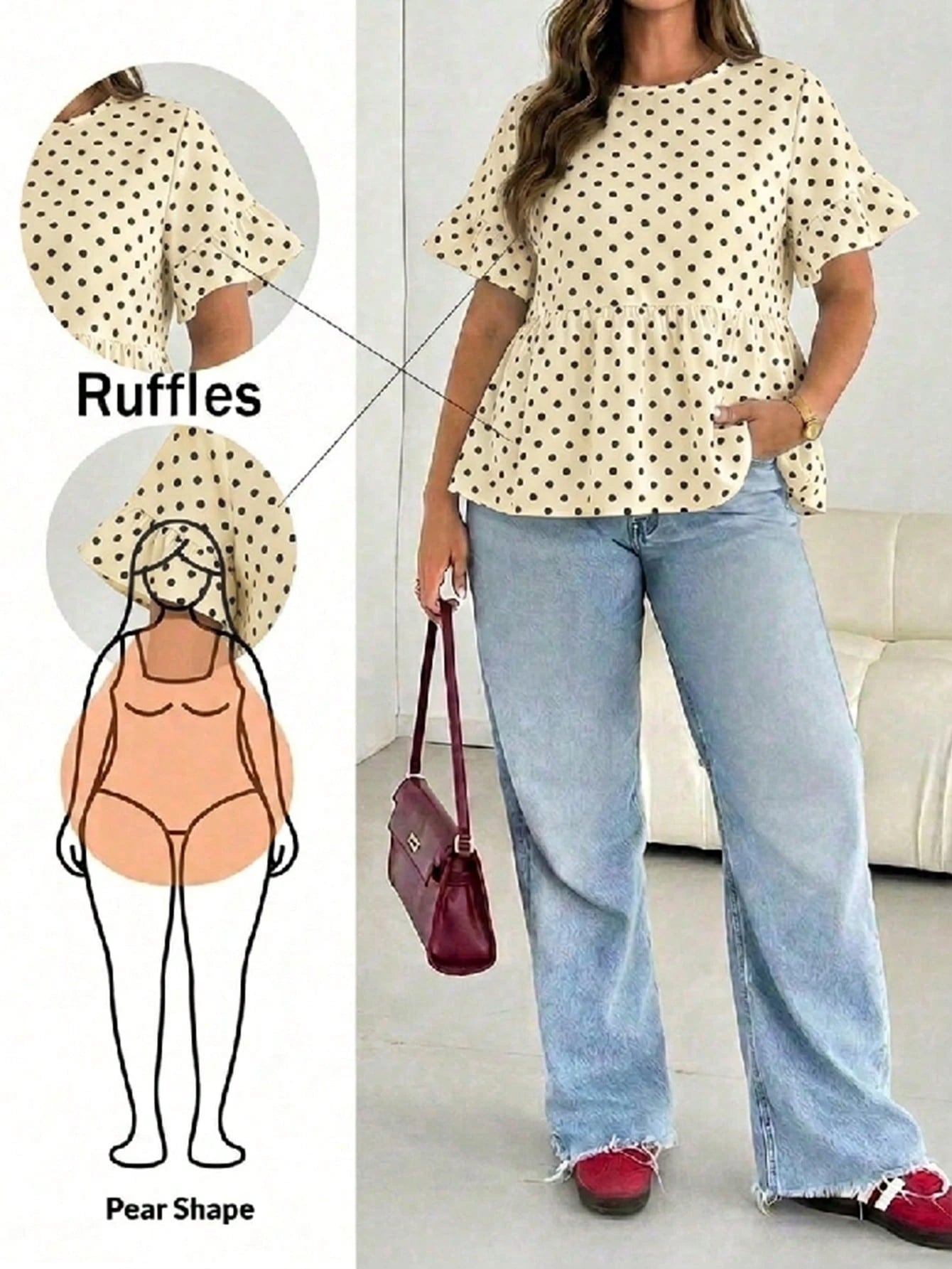 Essnce Plus Size Women's Round Neck Ruffle Short Sleeve Summer Blouse