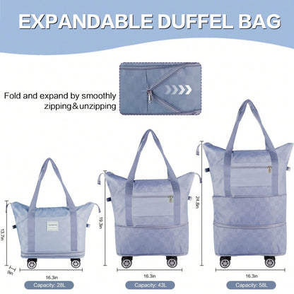 Expandable Rolling Duffle Bag- Large Carry-On With Spinner Wheels, Foldable Weekend Travel Bag, 28-58L Capacity
