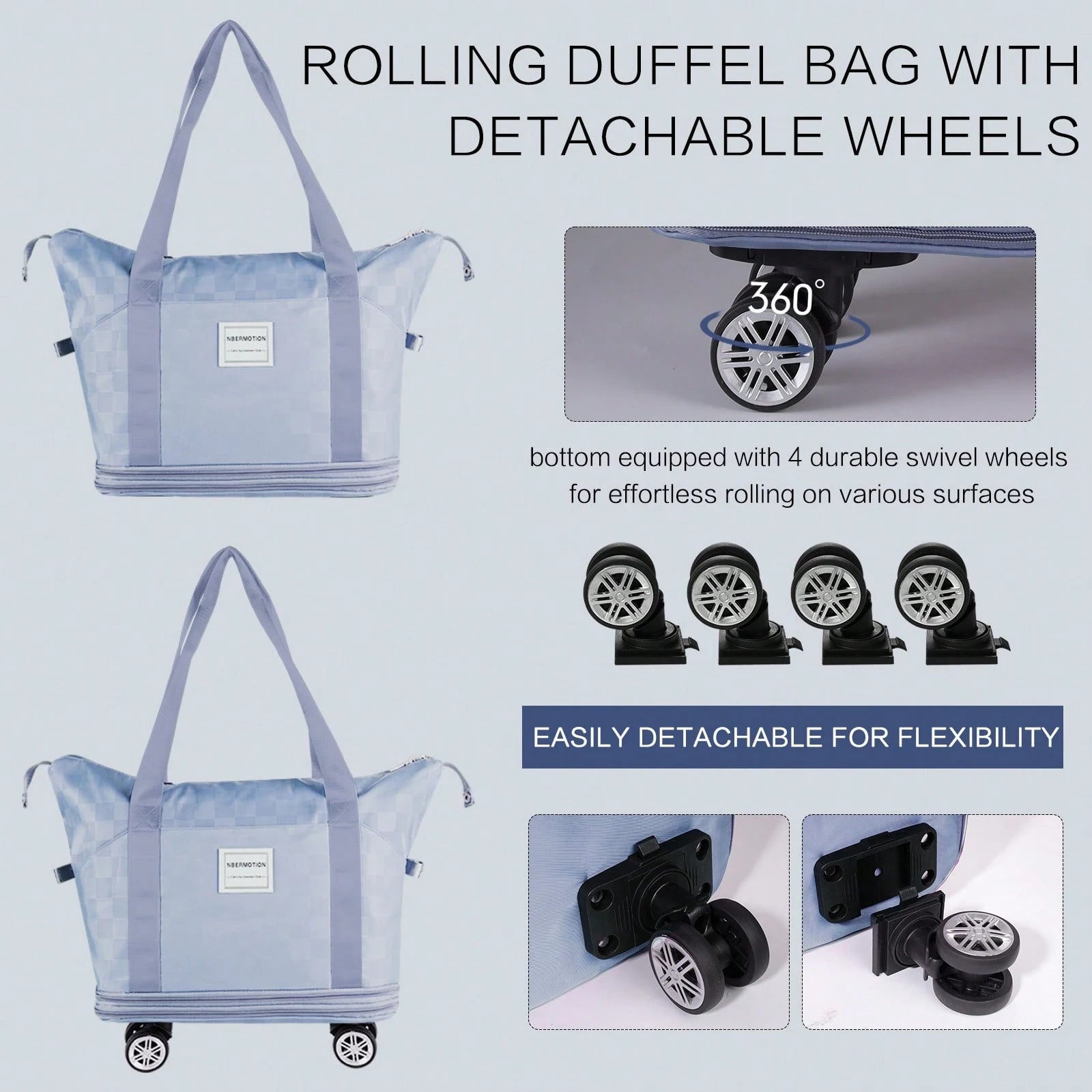 Expandable Rolling Duffle Bag- Large Carry-On With Spinner Wheels, Foldable Weekend Travel Bag, 28-58L Capacity