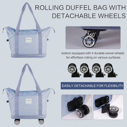 Expandable Rolling Duffle Bag- Large Carry-On With Spinner Wheels, Foldable Weekend Travel Bag, 28-58L Capacity