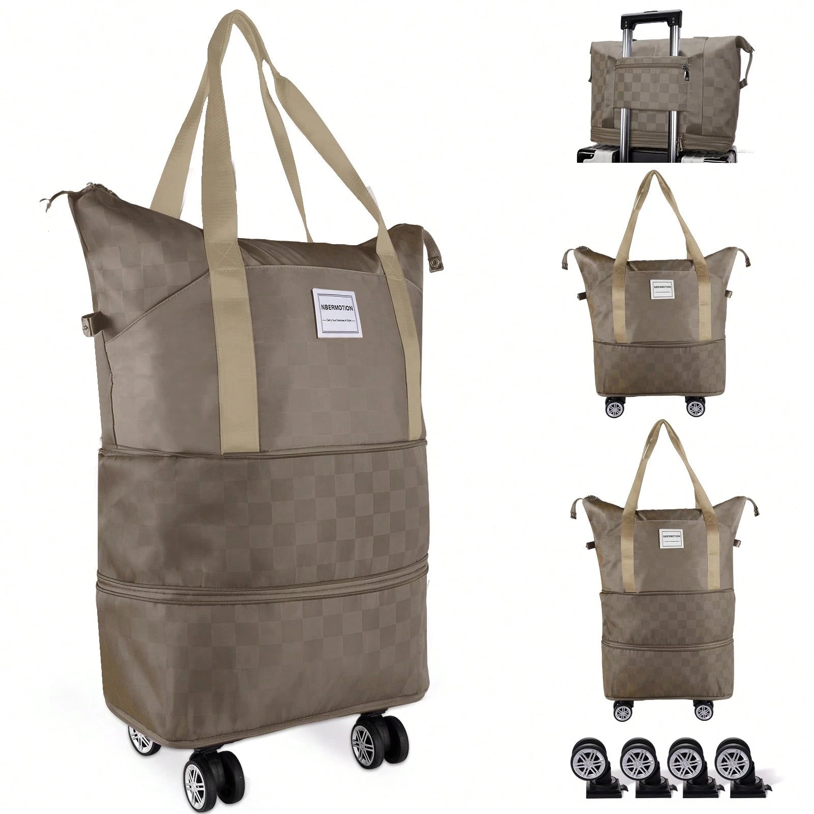 Expandable Rolling Duffle Bag- Large Carry-On With Spinner Wheels, Foldable Weekend Travel Bag, 28-58L Capacity
