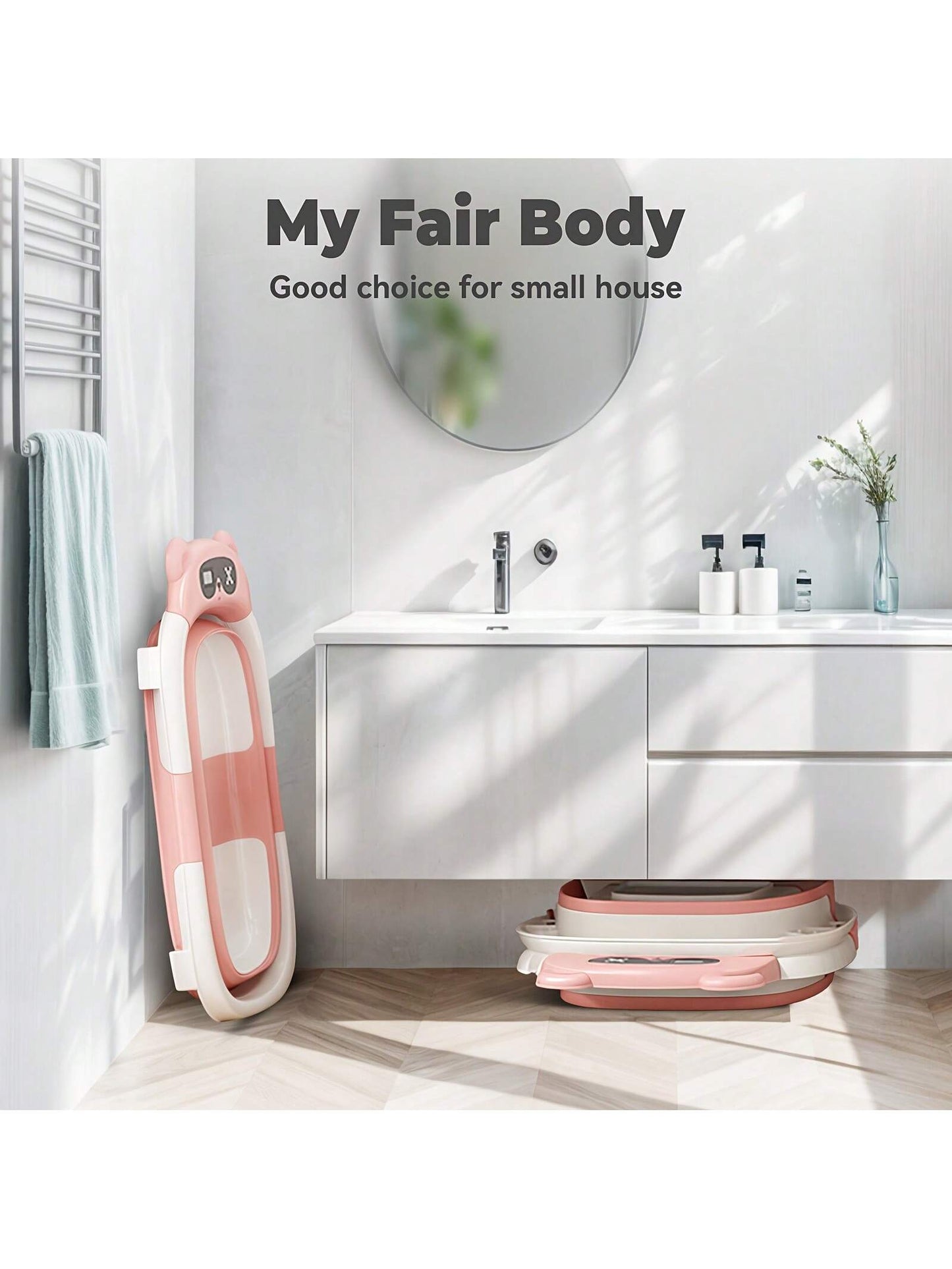 EZIFY Foldable Baby Bathtub With Non-Slip Mat & Thermometer Bear Design Portable Travel Tub For 0-36