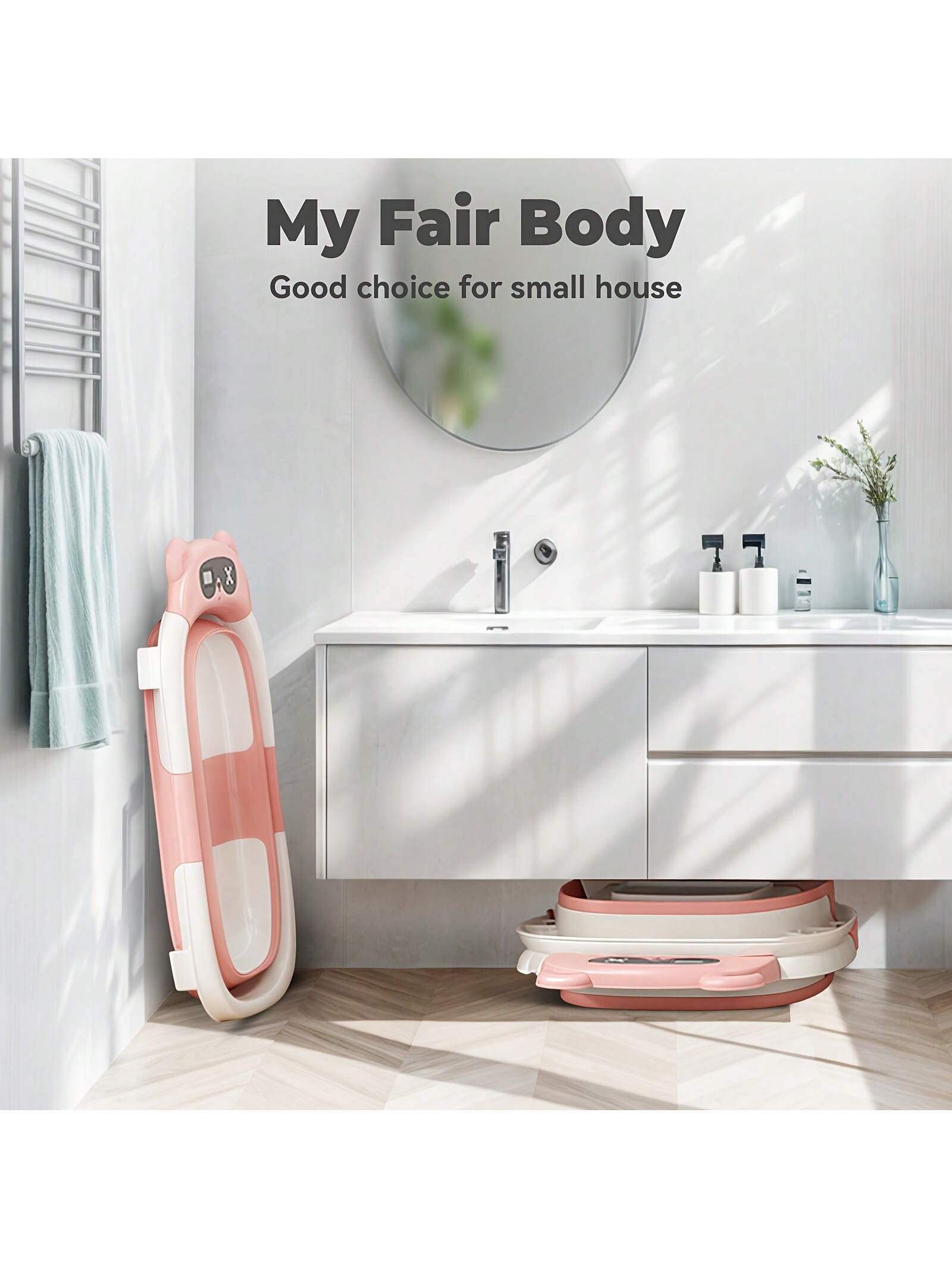 EZIFY Foldable Baby Bathtub With Non-Slip Mat & Thermometer Bear Design Portable Travel Tub For 0-36