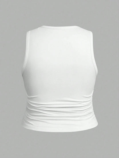 EZwear 3pcs Women Plus Size Solid Color Casual Crew Neck Camisole Set, Suitable For Summer