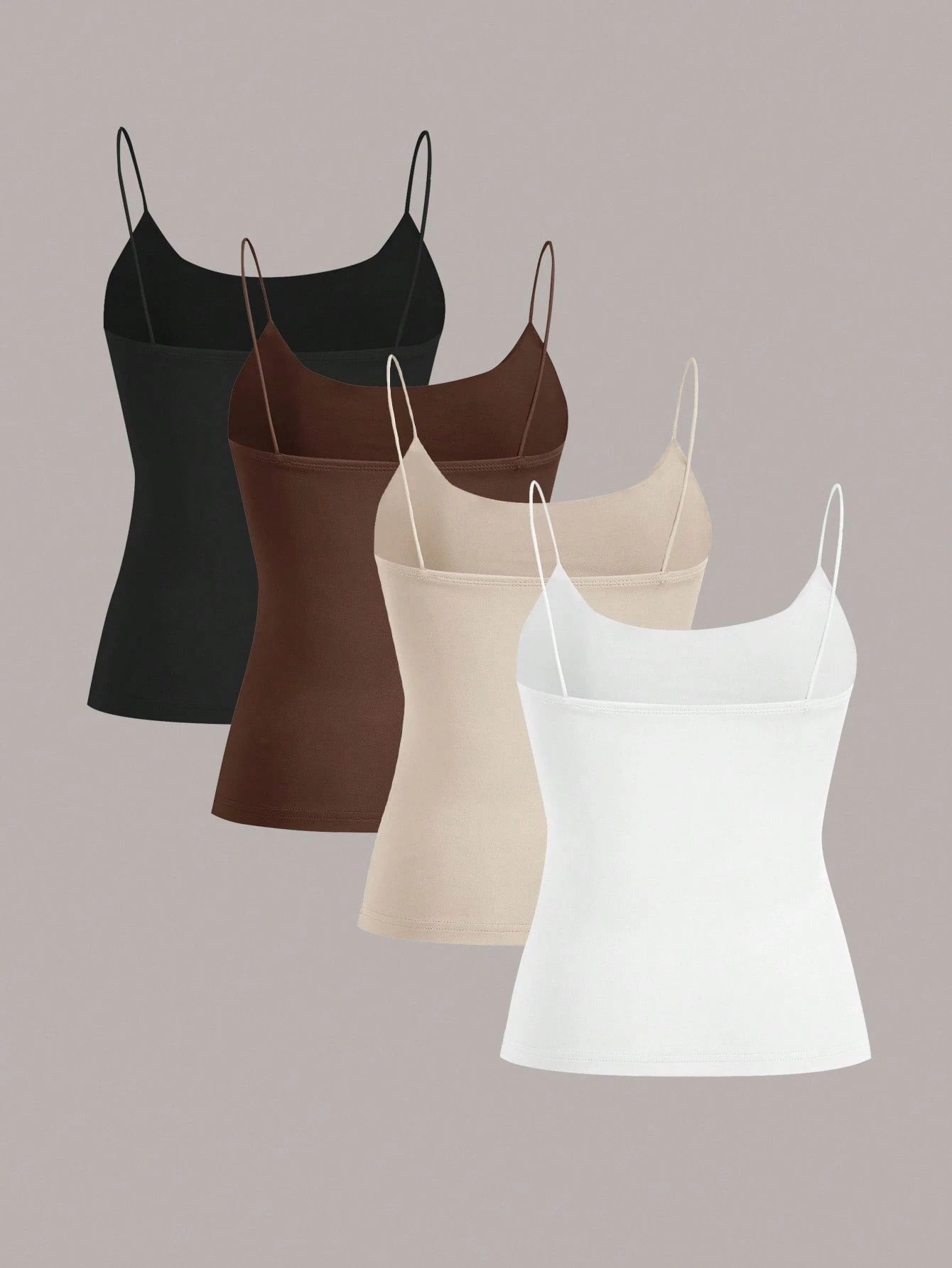 EZwear 4 Set 4 Pairs Assorted Black, Brown, Beige, White Basic Camisole Tops, Suitable For Summer Back To School