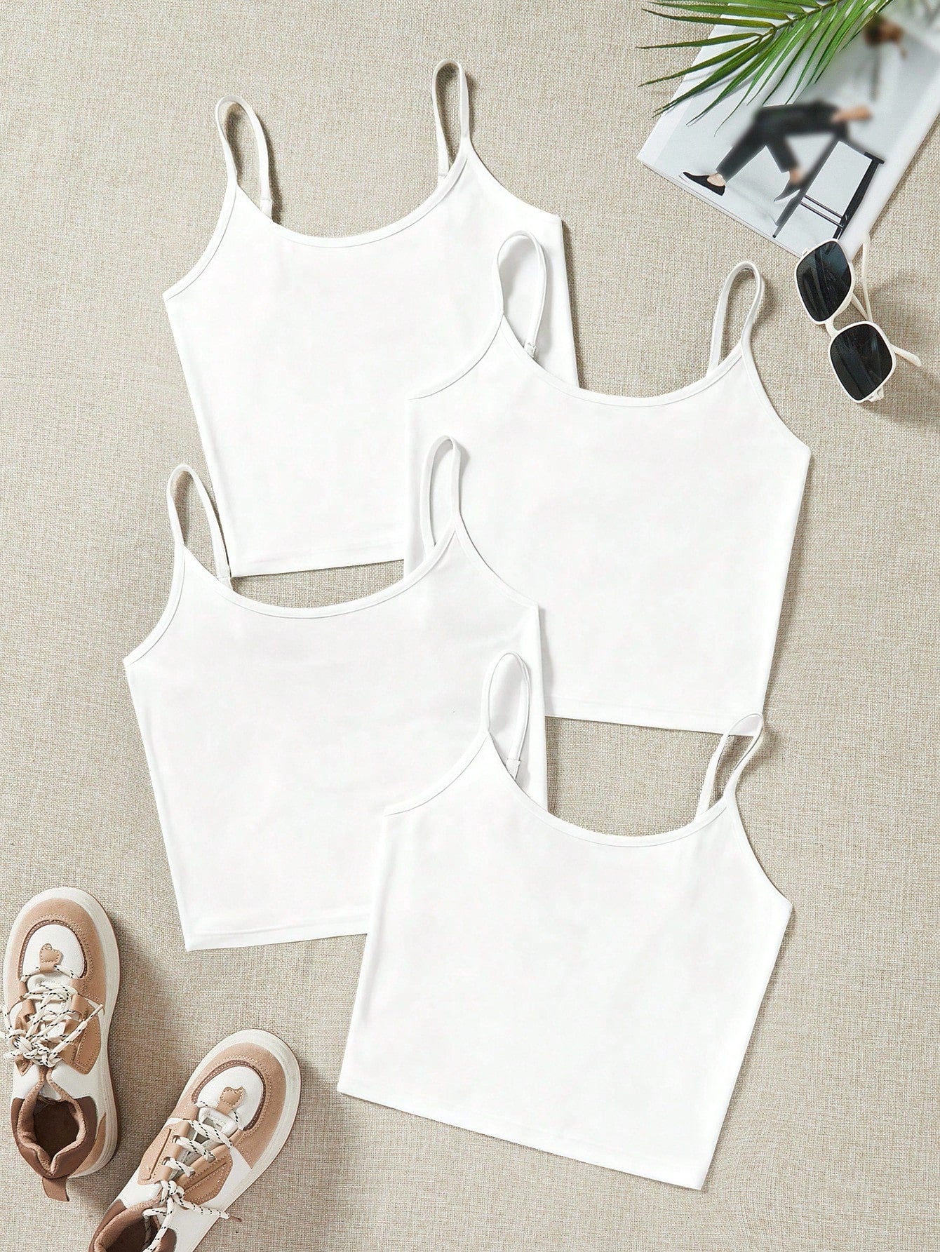 EZwear 4pcs Women's Cropped Tight Fit Casual Tank Tops, Suitable For Summer