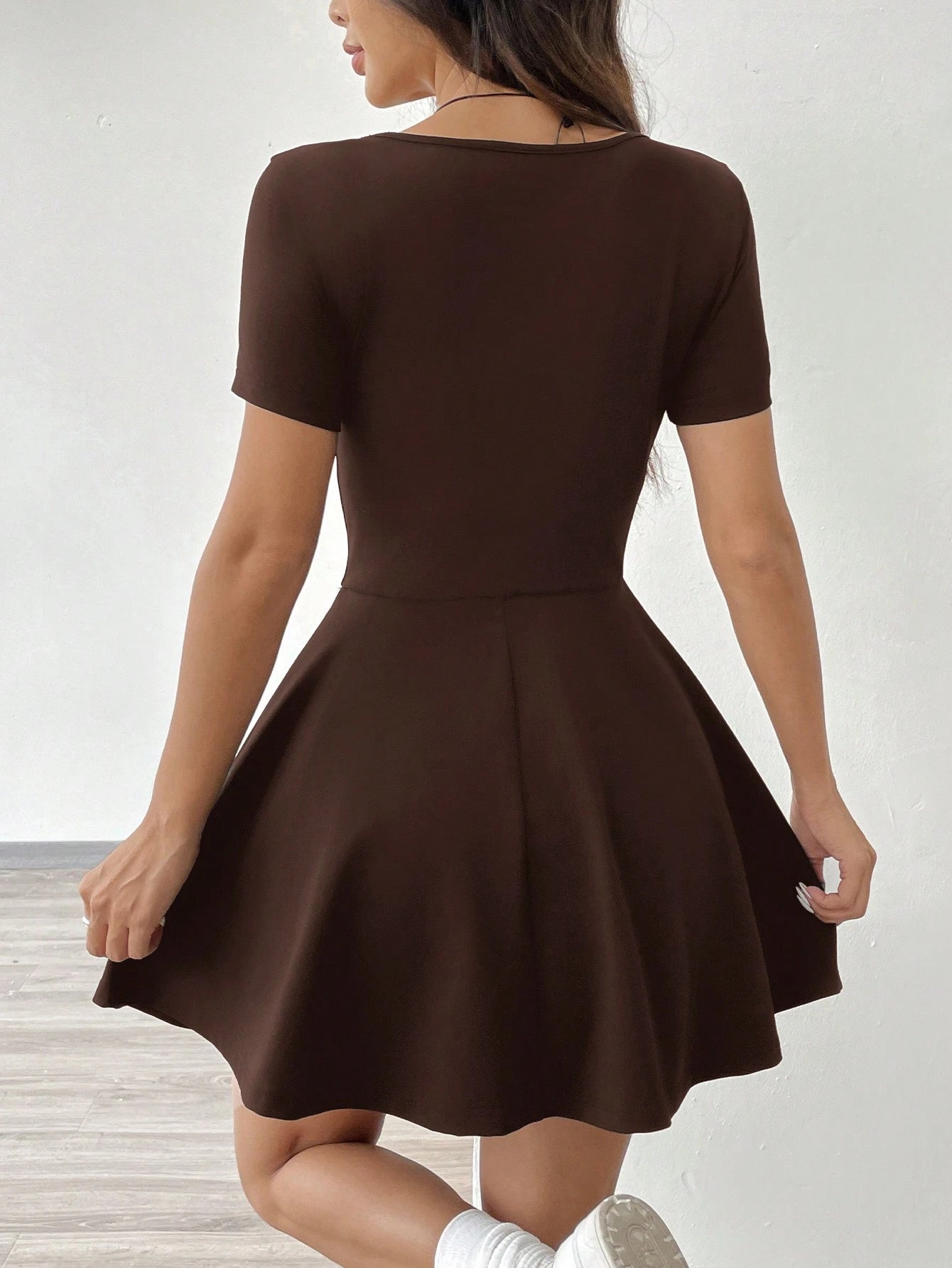 EZwear Brown Knitted Short Casual Dress, Comfortable For Home And Fitness, Women,Summer Dresses For Women