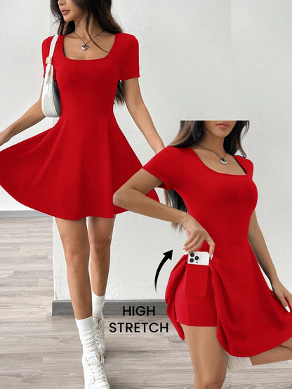 EZwear Brown Knitted Short Casual Dress, Comfortable For Home And Fitness, Women,Summer Dresses For Women