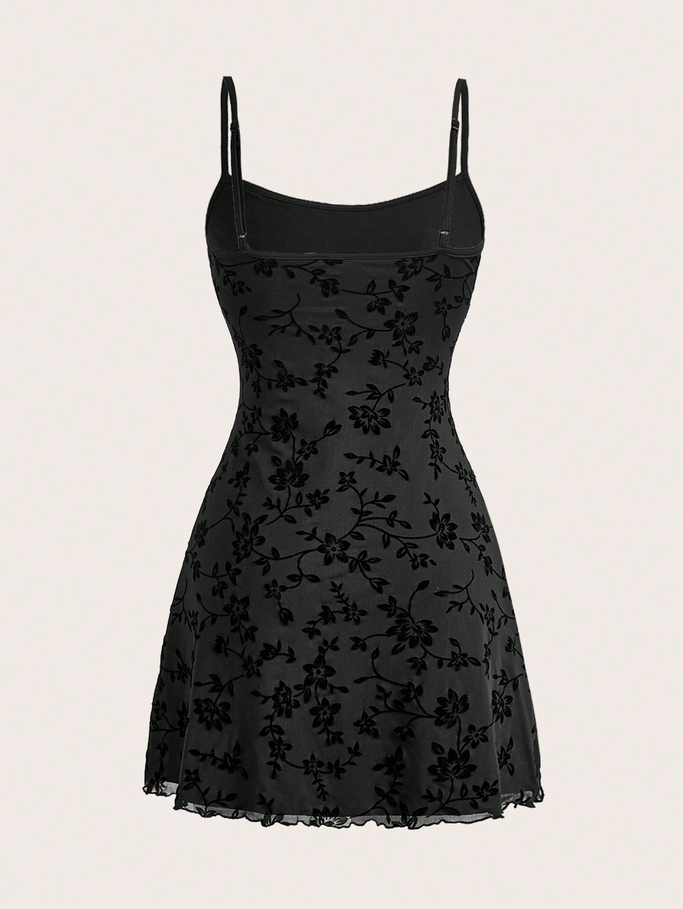 EZwear Elegant Slim-Fit Flocked Mesh Cami Dress, Summer