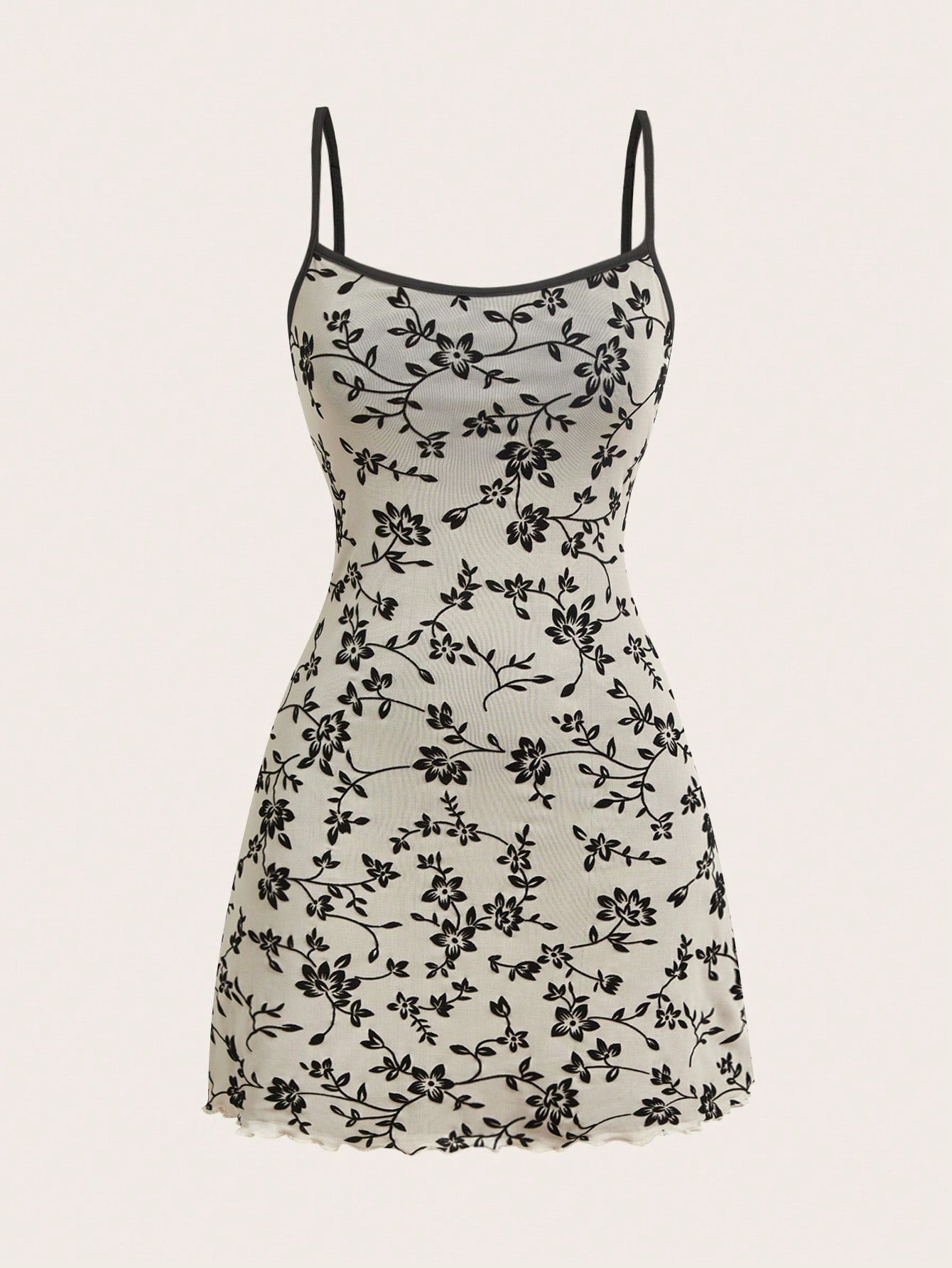 EZwear Elegant Slim-Fit Flocked Mesh Cami Dress, Summer
