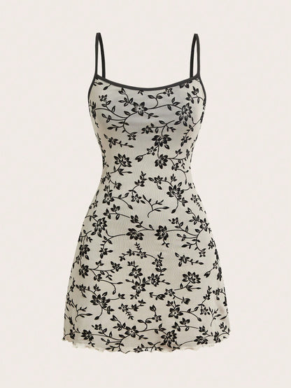 EZwear Elegant Slim-Fit Flocked Mesh Cami Dress, Summer