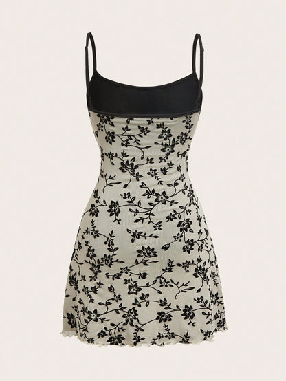 EZwear Elegant Slim-Fit Flocked Mesh Cami Dress, Summer