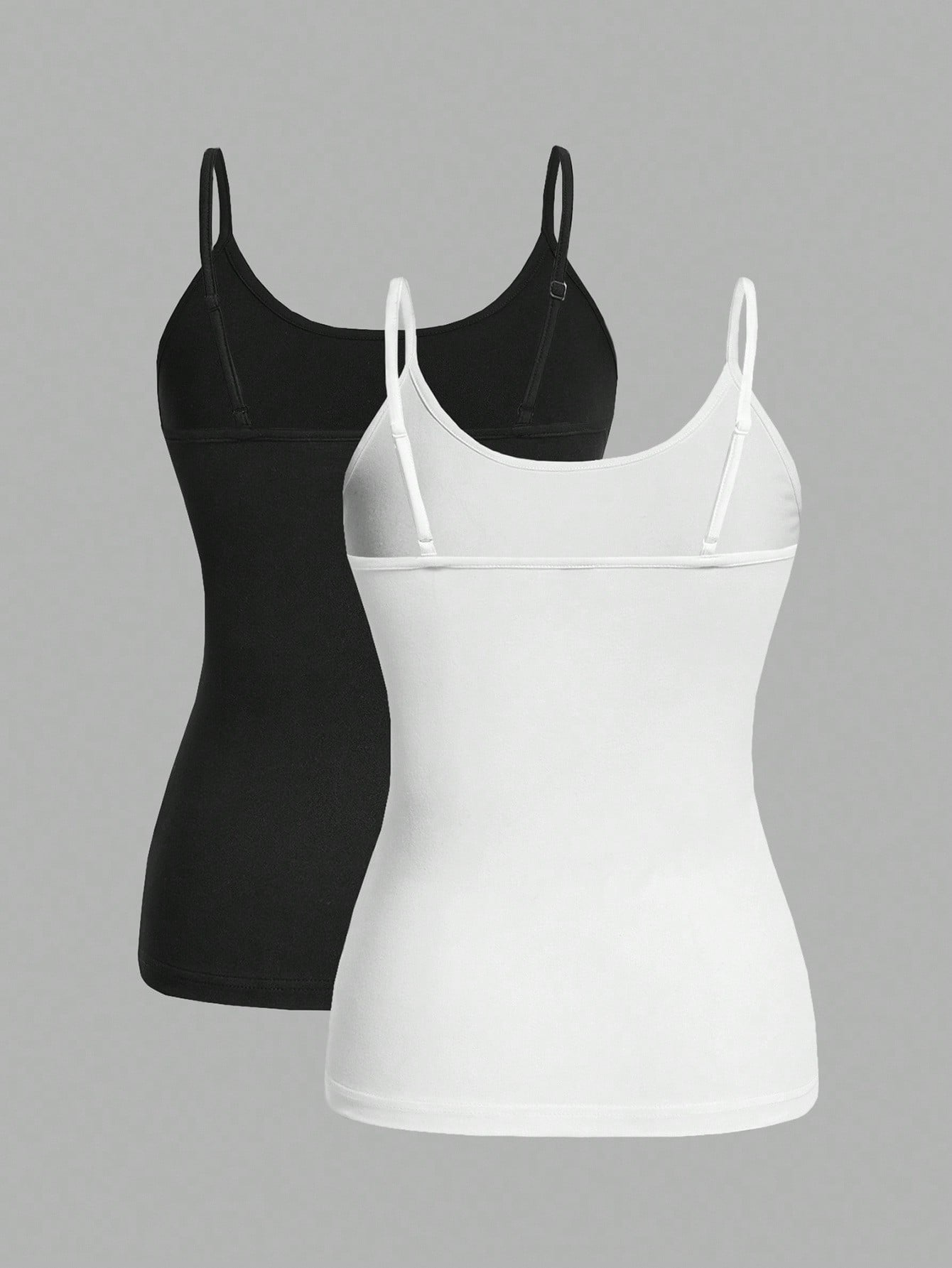 EZwear Plus Size Women's Black & White 2pcs/Set Tight Casual Cami Tops, Suitable For Summer Back To School