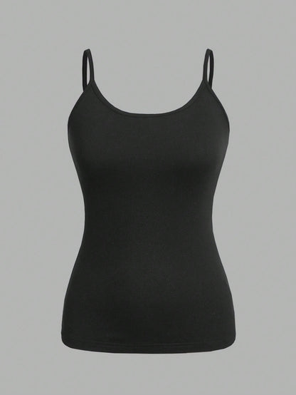 EZwear Plus Size Women's Black & White 2pcs/Set Tight Casual Cami Tops, Suitable For Summer Back To School