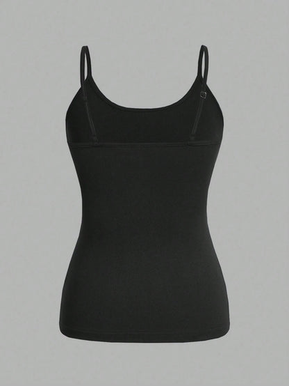 EZwear Plus Size Women's Black & White 2pcs/Set Tight Casual Cami Tops, Suitable For Summer Back To School