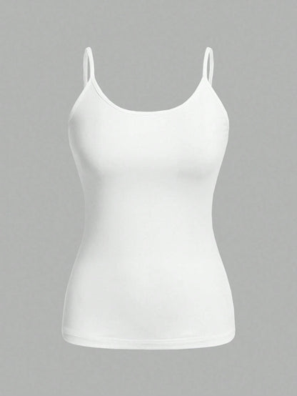 EZwear Plus Size Women's Black & White 2pcs/Set Tight Casual Cami Tops, Suitable For Summer Back To School