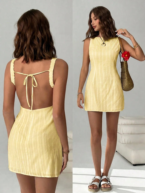 EZwear Women's Fashionable Versatile Striped Backless Sexy Dress,Dresses For Women Summer