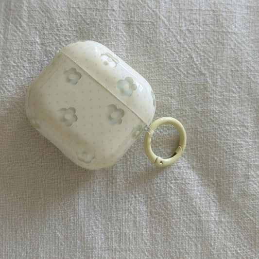 Fashion Creative Light Green Polka Dot Transparent White Flower Earphone Case With Hanging Ring Suitable For Airpods 4th Generation Cute Earphone Cover Apple 2nd Generation 3rd Generation New Protecti