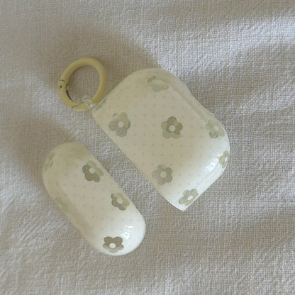 Fashion Creative Light Green Polka Dot Transparent White Flower Earphone Case With Hanging Ring Suitable For Airpods 4th Generation Cute Earphone Cover Apple 2nd Generation 3rd Generation New Protecti