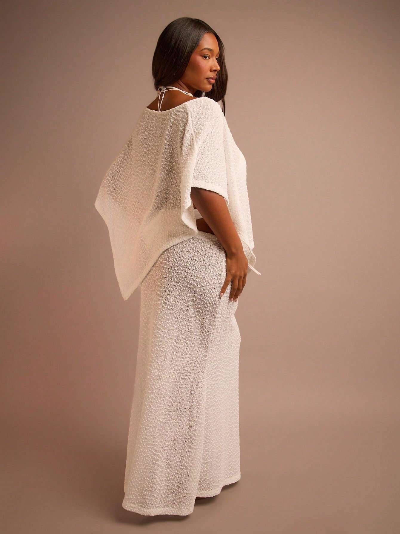 FASHION SZN Plus Size Fine Knit Sheer Beach Cover Up Maxi Skirt Elegant Chic Beach Club Boho Ibiza Elegant Holiday Festival Travel. Skirt Only. Top Sold Separately.