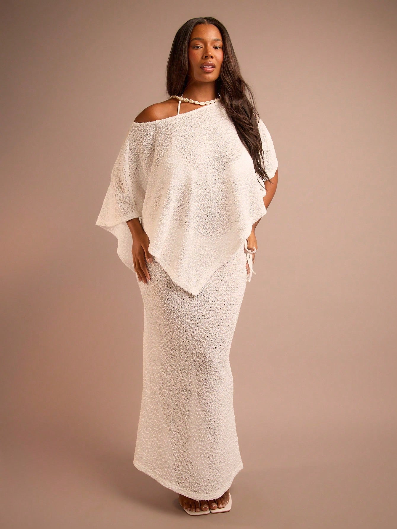FASHION SZN Plus Size Fine Knit Sheer Beach Cover Up Maxi Skirt Elegant Chic Beach Club Boho Ibiza Elegant Holiday Festival Travel. Skirt Only. Top Sold Separately.