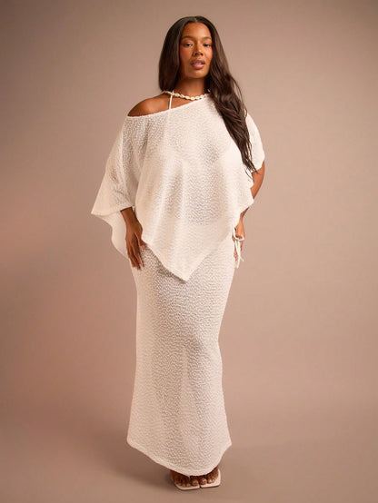 FASHION SZN Plus Size Fine Knit Sheer Beach Cover Up Maxi Skirt Elegant Chic Beach Club Boho Ibiza Elegant Holiday Festival Travel. Skirt Only. Top Sold Separately.