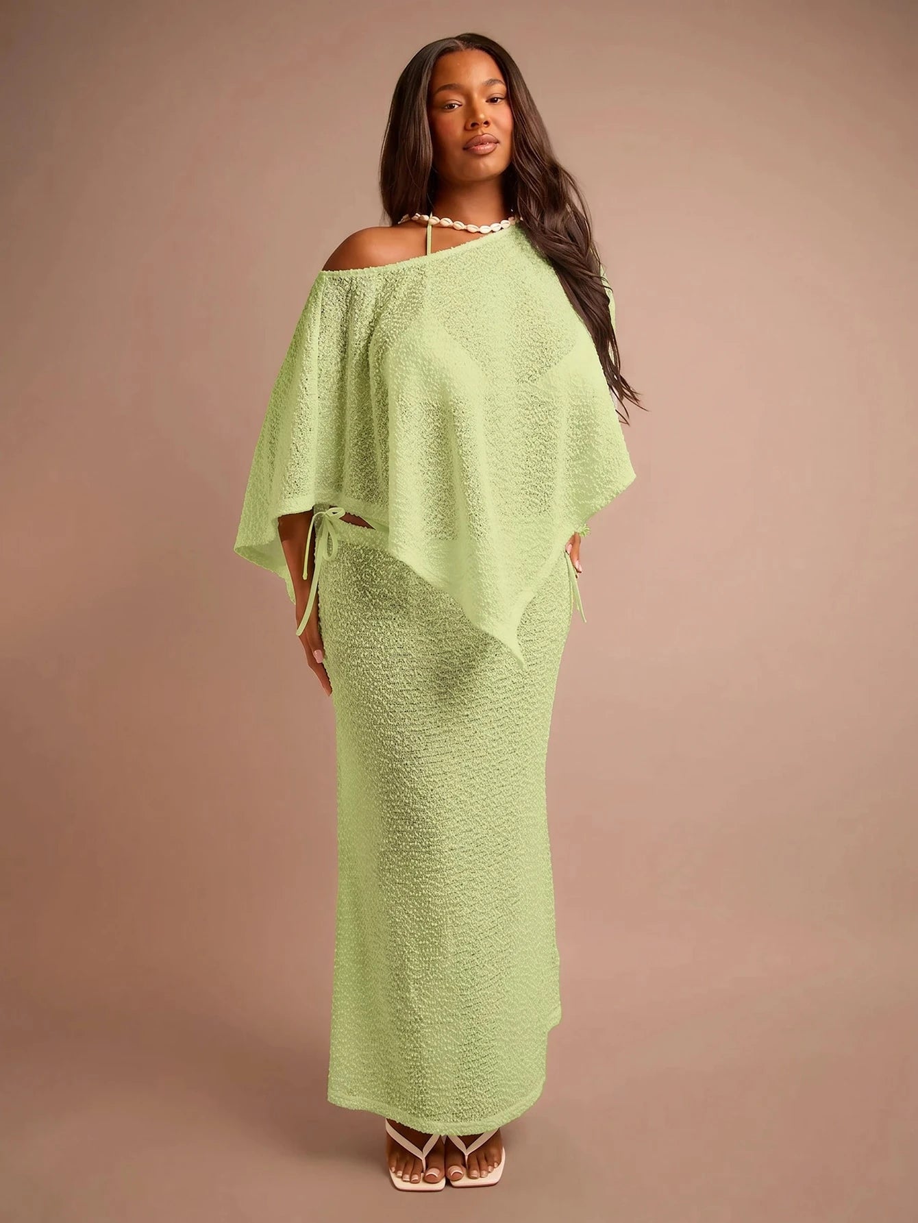 FASHION SZN Plus Size Fine Knit Sheer Beach Cover Up Maxi Skirt Elegant Chic Beach Club Boho Ibiza Elegant Holiday Festival Travel. Skirt Only. Top Sold Separately.