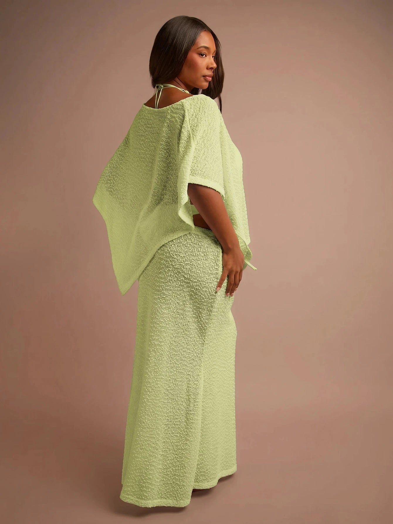 FASHION SZN Plus Size Fine Knit Sheer Beach Cover Up Maxi Skirt Elegant Chic Beach Club Boho Ibiza Elegant Holiday Festival Travel. Skirt Only. Top Sold Separately.