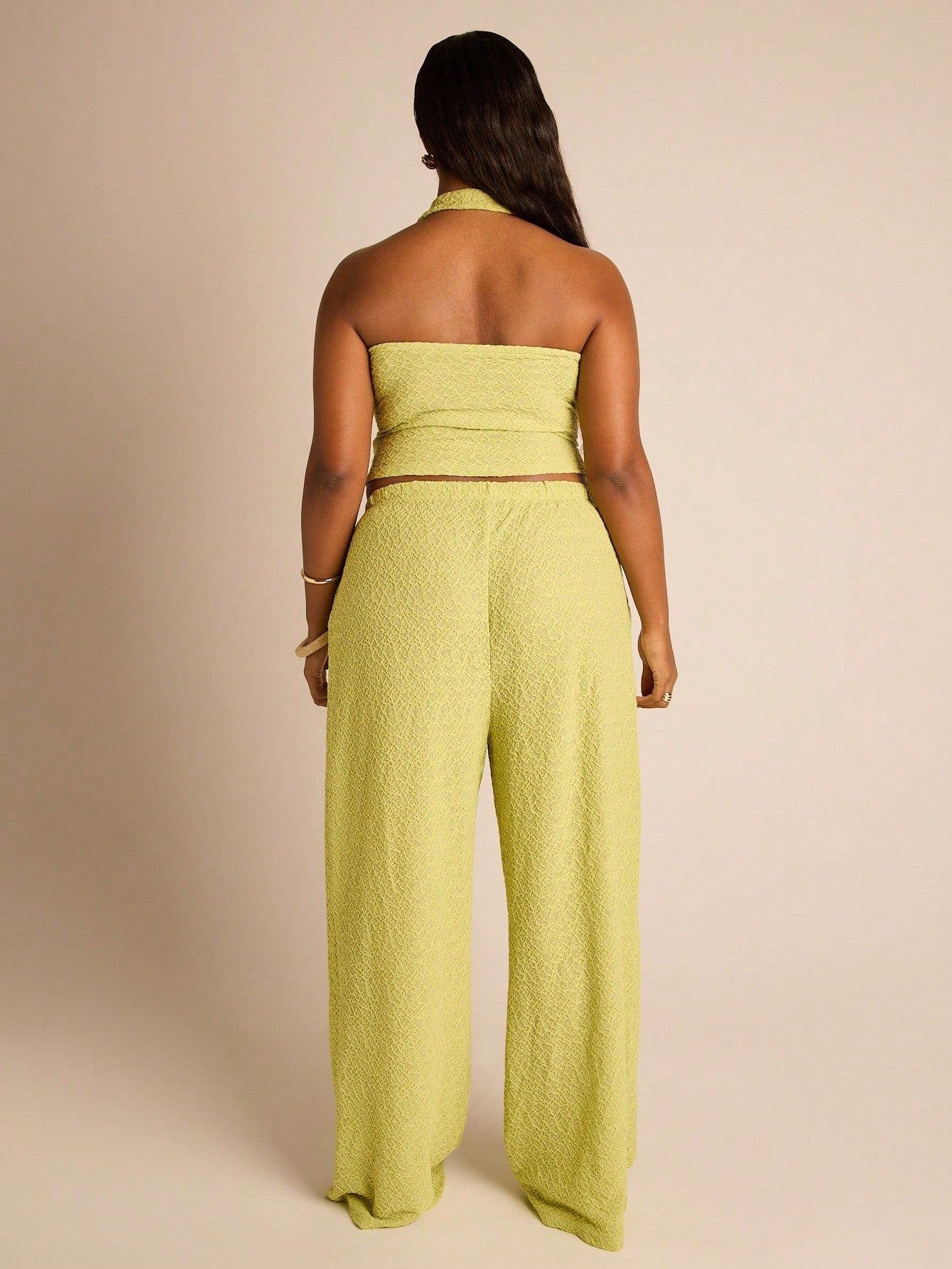 FASHION SZN Plus Size Women 2 Pcs Set Summer Holiday Co Ord Halterneck Top And Wide Leg Trouser Set Casual Beach Wear City Dress Summer Holiday Vacation Outfit Travel Ibiza Boho Festival Matching Set