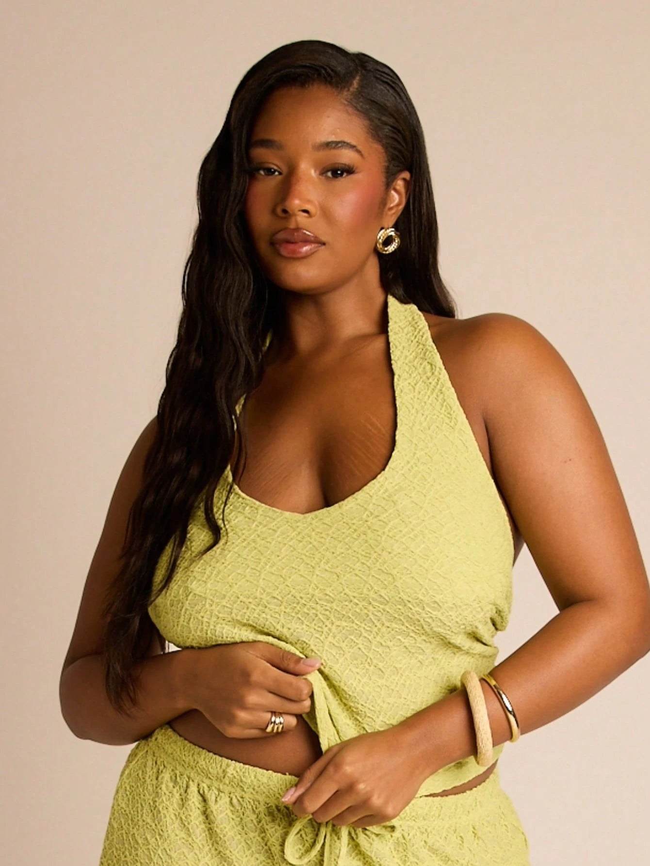 FASHION SZN Plus Size Women 2 Pcs Set Summer Holiday Co Ord Halterneck Top And Wide Leg Trouser Set Casual Beach Wear City Dress Summer Holiday Vacation Outfit Travel Ibiza Boho Festival Matching Set