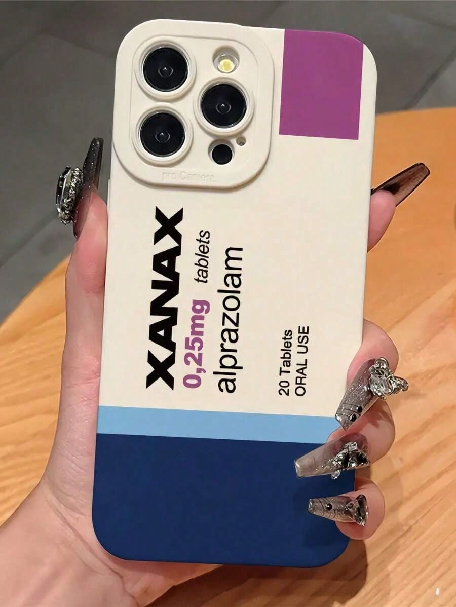Fashion XANAX Calm Pill Pattern Matte White Full Coverage Anti-Drop TPU Phone CasSuitable For IPhone17/16 Pro Max/15 Pro Max/14 Pro Max/13 Pro Max/12 Pro MaxWaterproof Shockproof Scratch Resistant