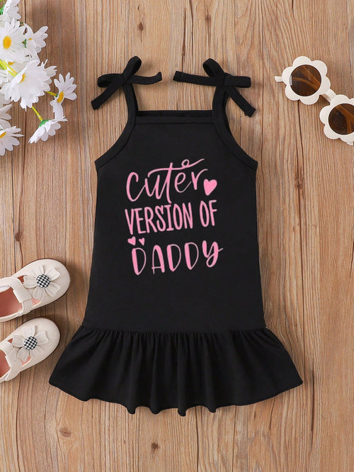 Fashionable And Minimalist Style Baby Girl's Letter Printed Suspenders Dress, Summer