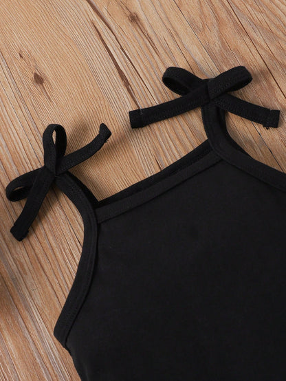 Fashionable And Minimalist Style Baby Girl's Letter Printed Suspenders Dress, Summer